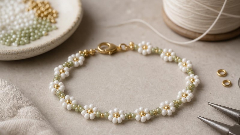 Easy Beaded Daisy Chain Bracelet Step-by-Step Tutorial