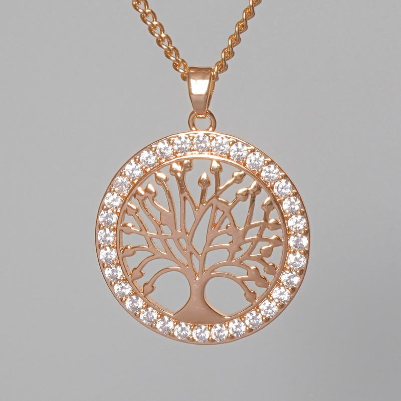 Chain "Tree" Xuping with pendant with white crystals, diameter 24.5 mm ±, length 40-45 cm ±, thickness 2 mm ±