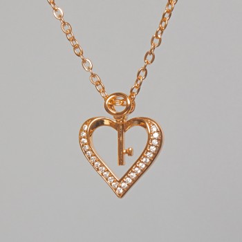 Chain "Heart" Xuping with pendant featuring white rhinestones, diameter 15x17, 5mm+-, length 41-46cm+-, thickness 1mm+-