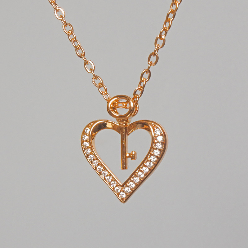 Chain "Heart" Xuping with pendant featuring white rhinestones, diameter 15x17, 5mm+-, length 41-46cm+-, thickness 1mm+-