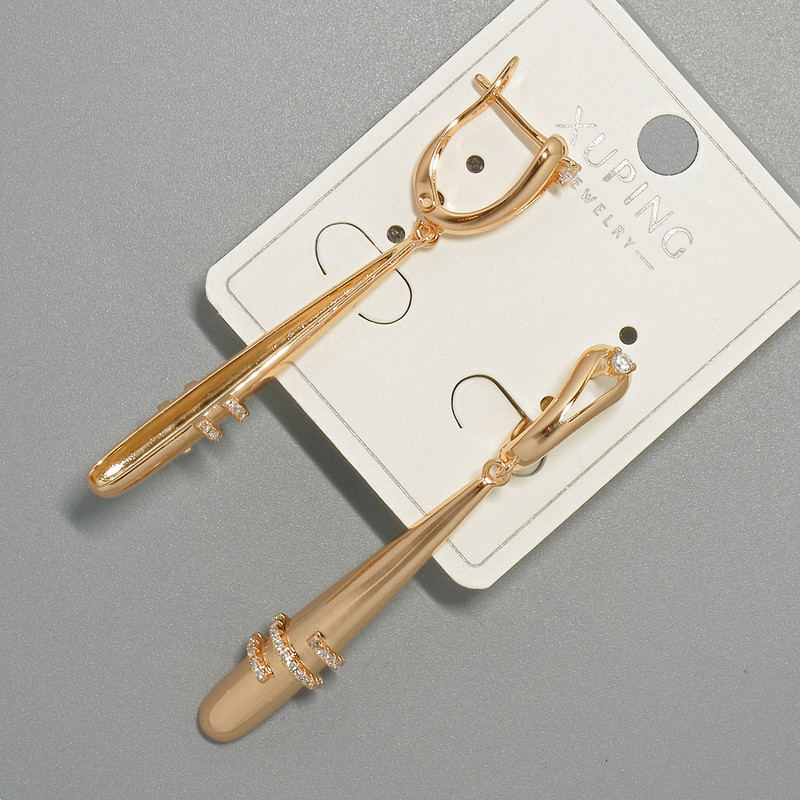 Xuping Earrings with White Rhinestones, 8x40mm diameter ±, 55mm length, 18K Gold Plating
