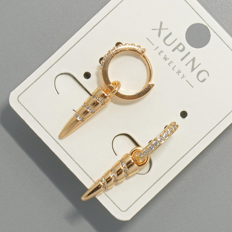 Xuping Earrings with White Crystals, 5x19 mm diameter, 27 mm length, 18K Gold Plating