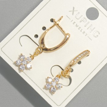 Earrings "Flower" Xuping with White Crystals, 8mm diameter, 29mm length, 18K Gold Plating