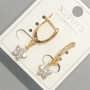 Earrings "Flower" Xuping with White Crystals, 8mm diameter, 29mm length, 18K Gold Plating