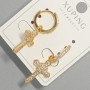 Earrings 'Cross' Xuping with White Rhinestones, 12x22 mm diameter ±, total length ~30.5 mm, 18K Gold Plating