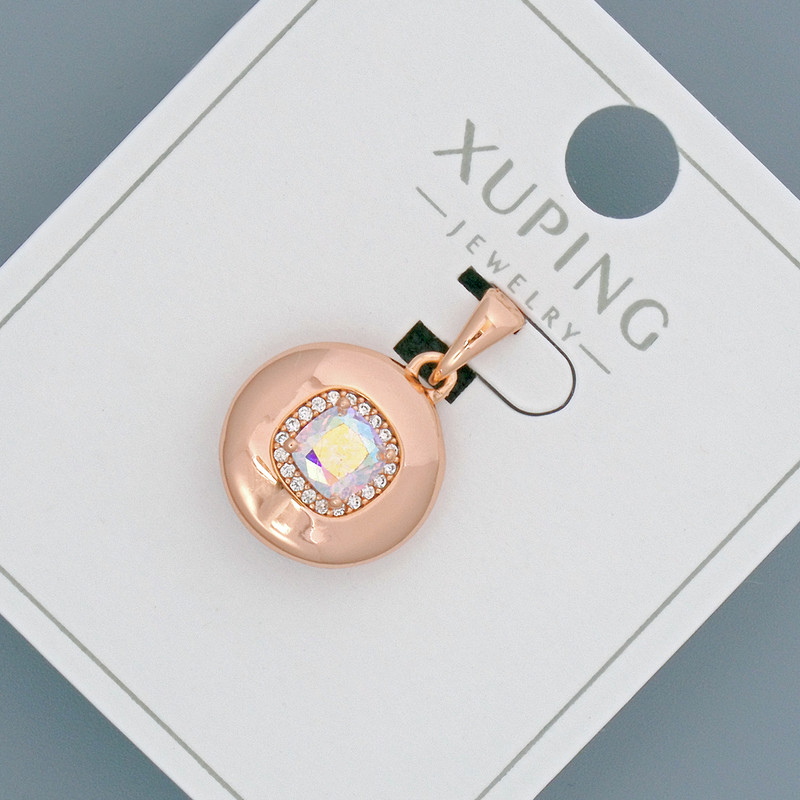 Xuping Pendant with Pink-Yellow Crystal and White Crystals, 14mm Dia +-, 20mm Length +-, 18K Gold Plating