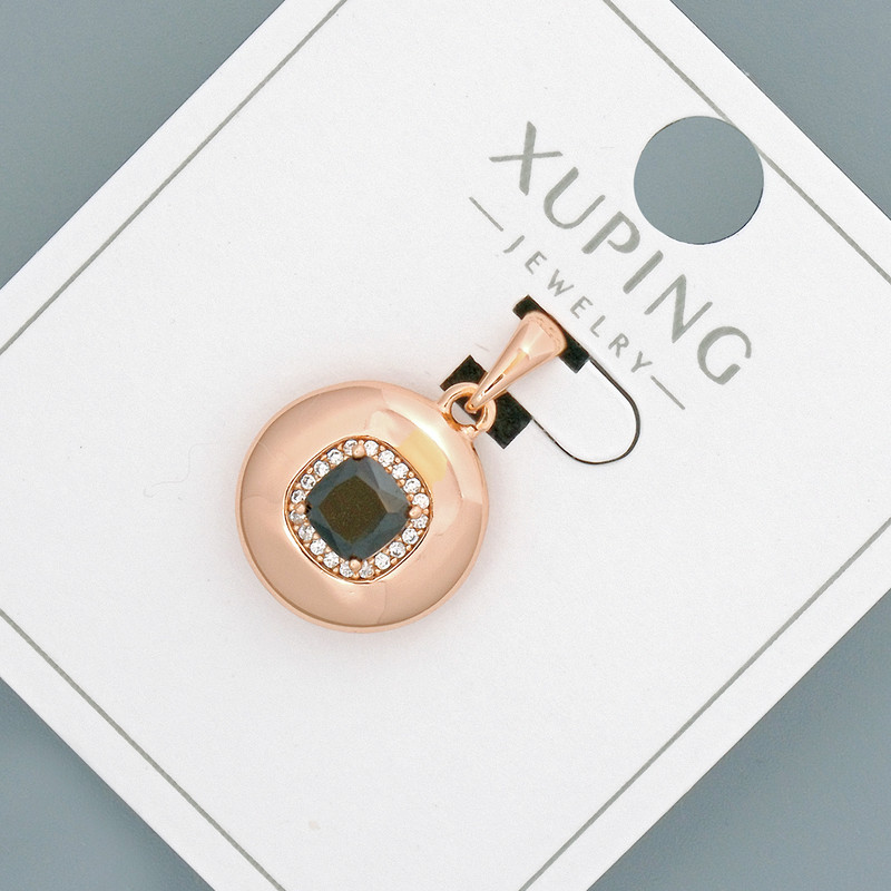 Xuping Pendant with Black Crystal and White Rhinestones, 14mm diameter +-, 20mm length +-, 18K Gold Plating
