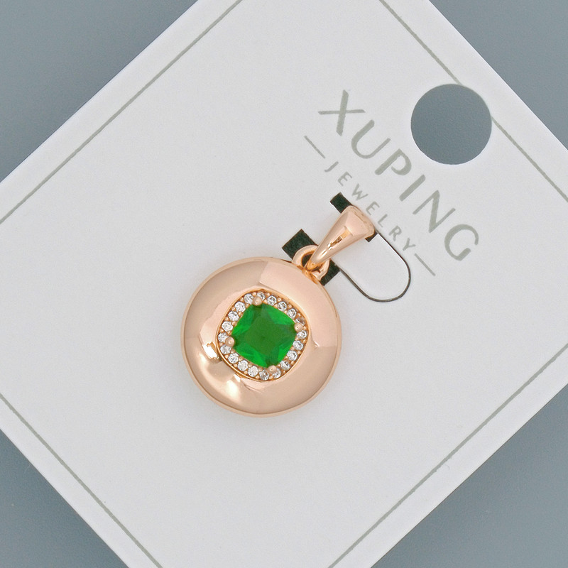 Xuping Pendant with Green Crystal and White Rhinestones, 14mm diameter + -, 20mm length +-, 18K gold plating