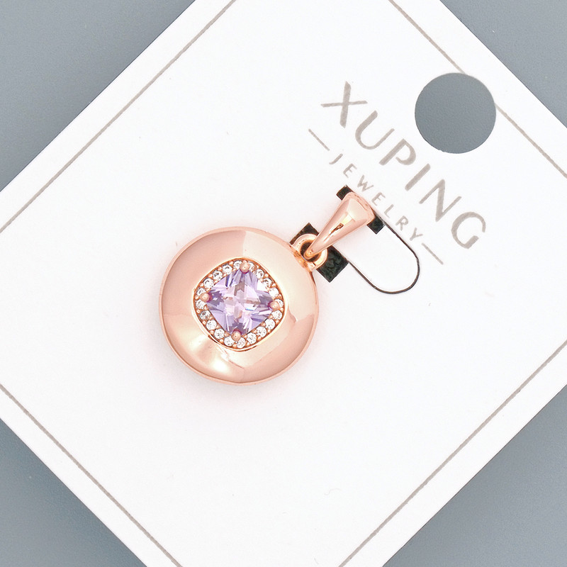XUPING Pendant with Lavender Crystal and White Rhinestones, 14mm diameter +-, 20mm length +-, 18K Gold Plating