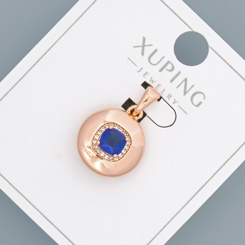 Xuping Pendant with Blue Crystal and White Rhinestones, 14mm diameter +-, length 20mm +-, 18K Gold Plating