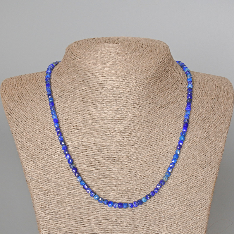 Lapis Lazuli Necklace with Natural Gemstone, Faceted Cubes 4mm, 48cm length