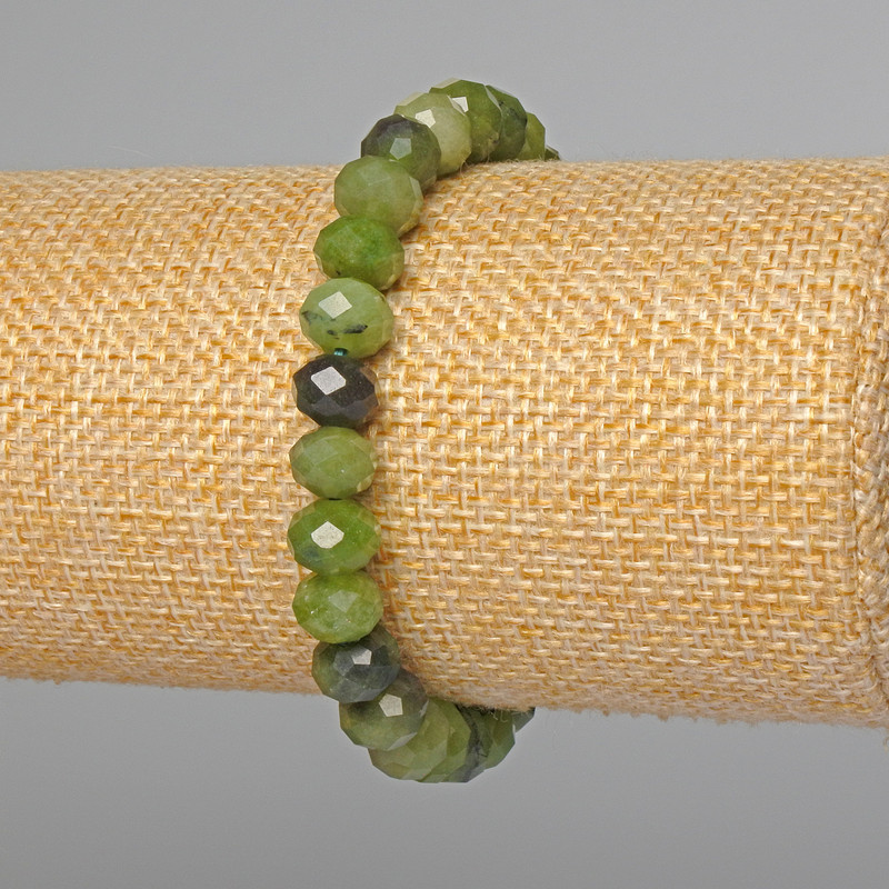 Bracelet Jadeite Natural Stone Faceted Rondelle, 8x6.5 mm diameter, 5mm+-, length 18 cm+- (stretch)
