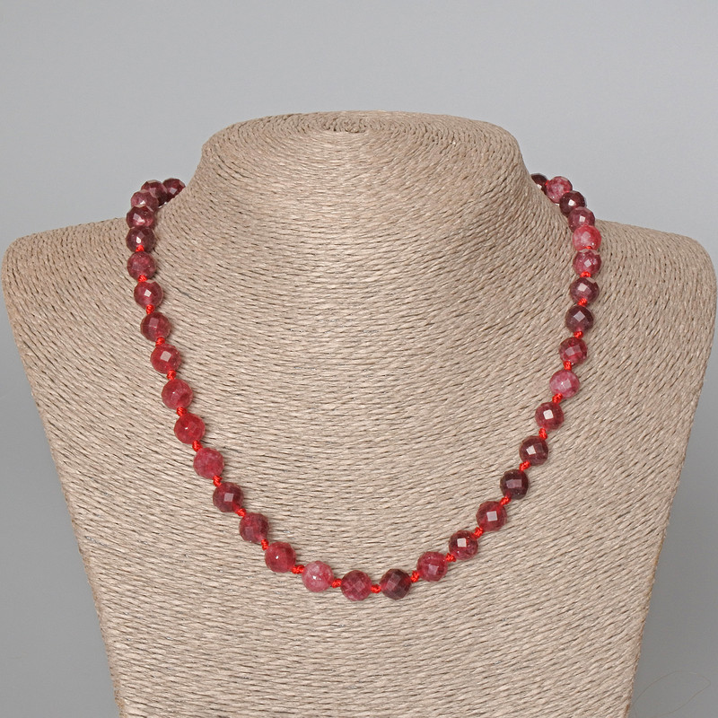 Tourmaline Rubyelit Necklace natural stone faceted bead, diameter 8mm±, length 48cm±
