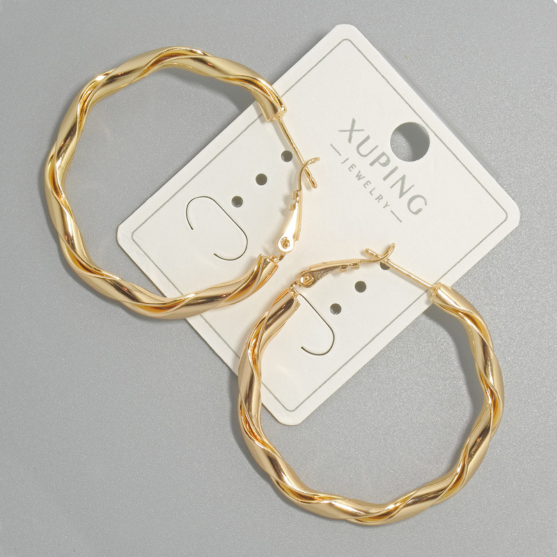 Earrings Hoops Xuping, thickness 3.5mm, inner diameter 39×41mm, 18K gold plated