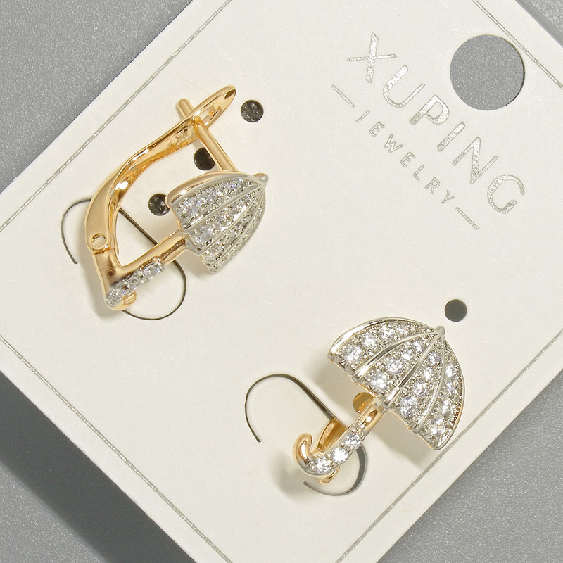 Earrings "Parasol" Xuping with white crystals, diameter 11.5×15 mm ±, 18K gold plating and rhodium