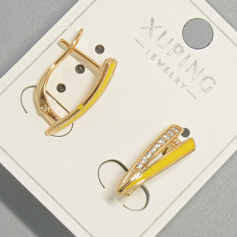 Xuping Earrings with White Rhinestones and Yellow Enamel, 6x18 mm ± diameter, 18K Gold Plating