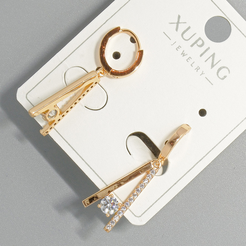 XUPING Earrings with White Rhinestones and Crystal, diameter 7x18.5 mm, 5 mm ±, length 28.5 mm ±, 18K gold plating