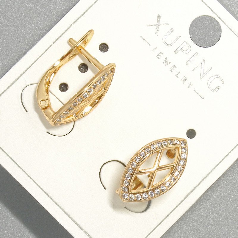 Xuping Earrings with White Rhinestones, 9×15.5 mm diameter, 5 mm±, 18K Gold Plating