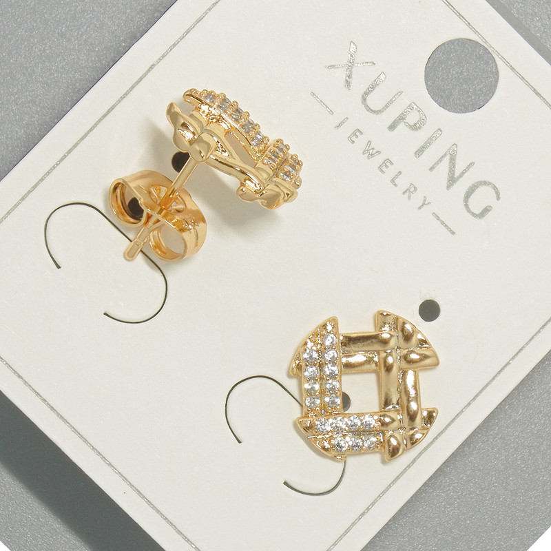 Xuping Stud Earrings with White Crystals, 12mm Ø ± 18K Gold Plated