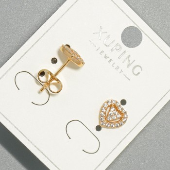 Earrings, Studs 'Heart' Xuping with White Rhinestones, 8x8 mm diameter ± 18K Gold Plating