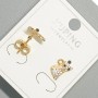 Earrings, Studs "Kitten" Xuping with White and Black Rhinestones, diameter 7×10.5 mm±, 18K Gold Plating