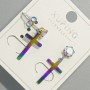Stud Earrings "Cross" Xuping with petrol/burnt gold hue and pink crystal, diameter 10×18 mm, length 24.5 mm