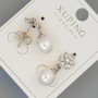 Xuping Stud Earrings with White Crystals and Bead, 8 mm diameter, 20 mm long (±), Rhodium-plated