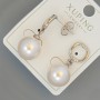 Xuping Stud Earrings with White Crystals and Bead, 12mm diameter, about 26.5mm length, rhodium plated