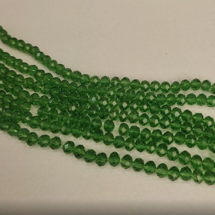 Czech Crystal Beads Green Emerald Rondelle 6x5mm, 43 cm length