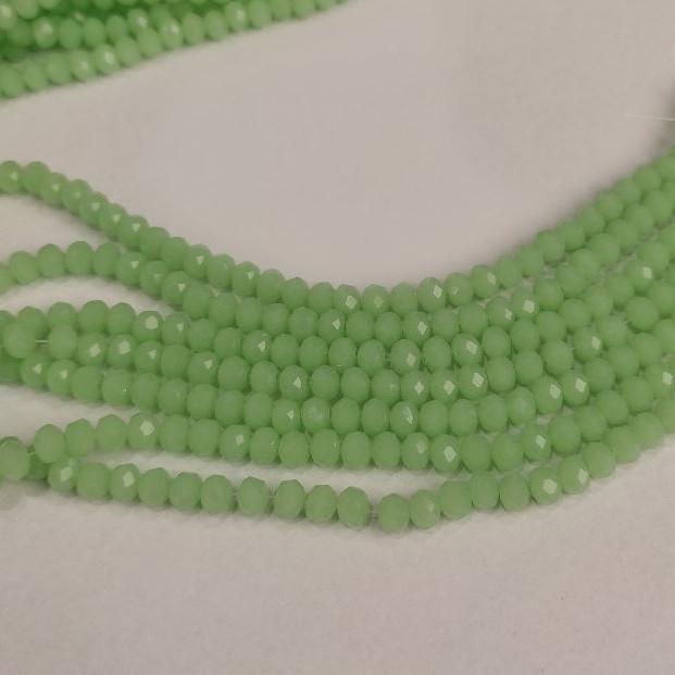 Czech Glass Crystals Beads, Saladin Green Matte Rondelle, diameter 6x4.5 mm, thread length 41 cm