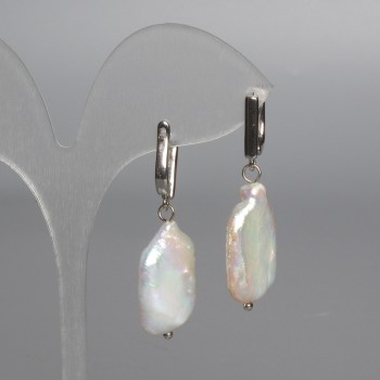 Baroque Earrings with Petrol Tint, Pearl Diameter 14.5×23mm, total length ~40mm, with English clasp