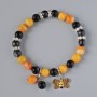Bracelet with Shungite and Black and Orange Agate, smooth beads, 8mm diameter, length 18cm, elastic (stretch) with metal inlays and rhinestones