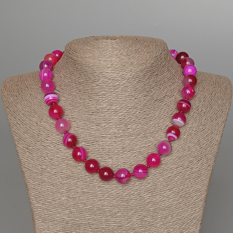 Malina stone Agate Necklace natural stone smooth sphere, diameter 12mm±, length 47cm±