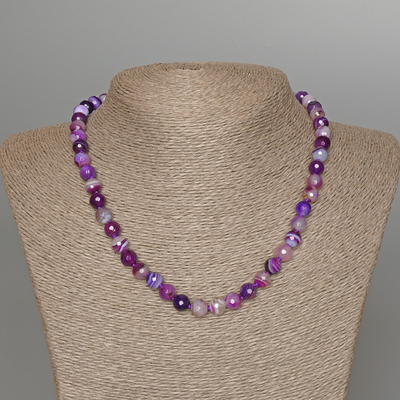 Agate Necklace Purple Natural Stone Faceted Bead, 8mm dia., 44cm length