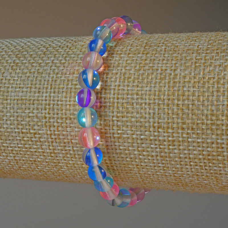 Opal Glass Bracelet Assorted Smooth Beads, 6.5 mm diameter, length 18 cm, elastic