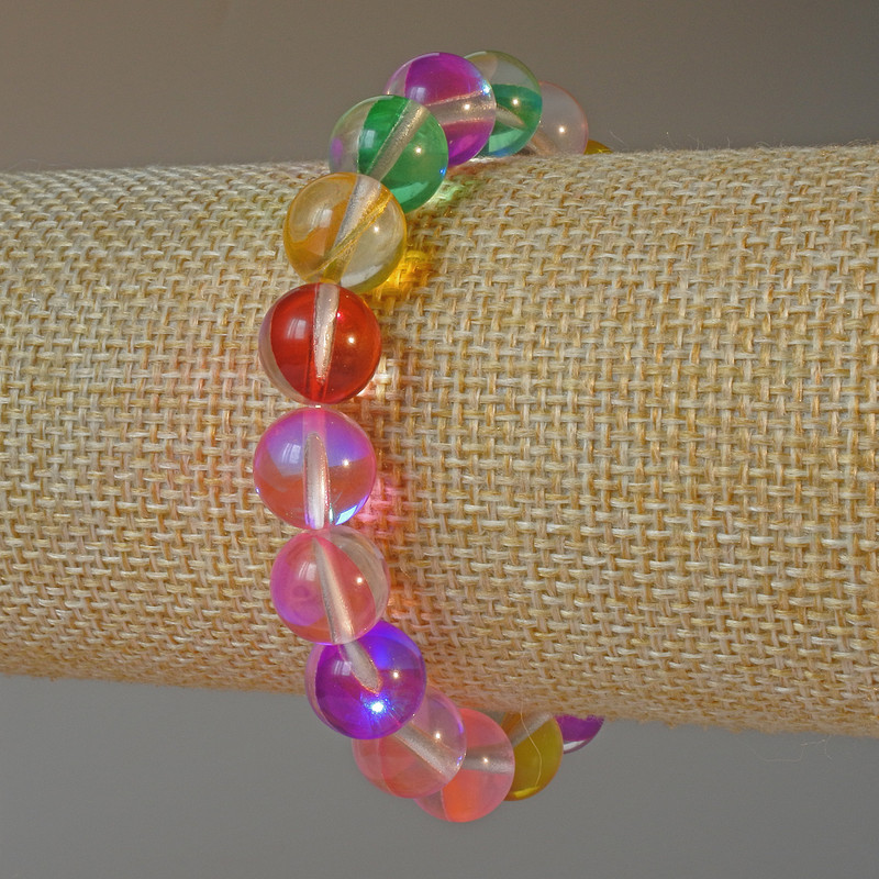 Opal Glass Bead Bracelet assortment smooth ball, diameter 10.5mm±, length 18cm± (stretch)