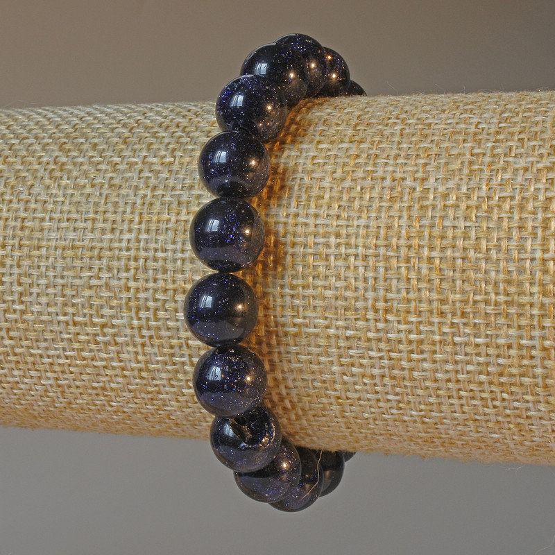 Bracelet Aventurine Blue Sand Night of Cairo (synthetic) smooth beads, diameter 10mm±, length 18cm± (stretch)