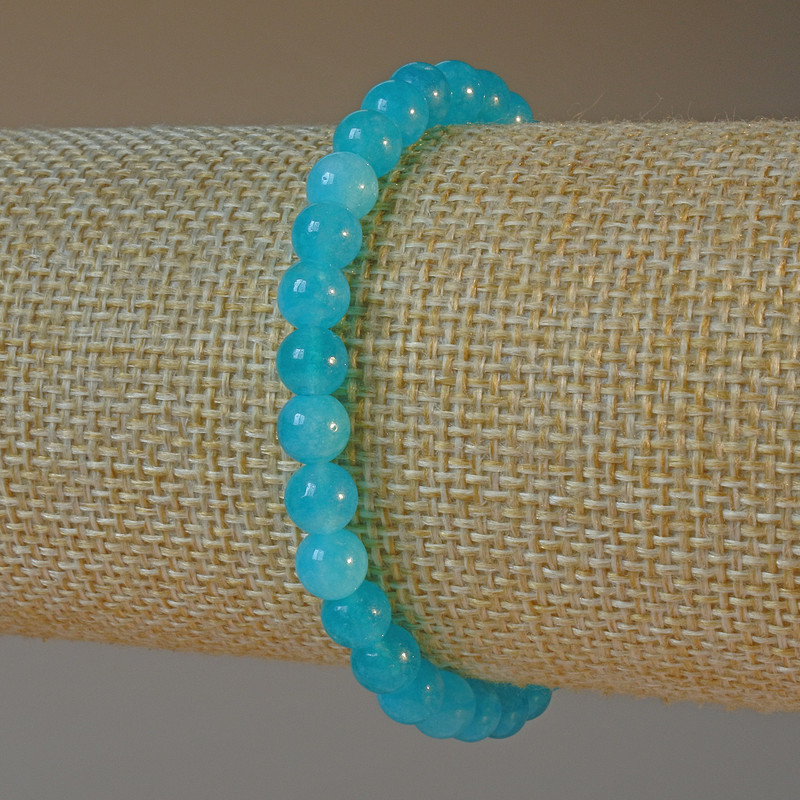Aquamarine Bracelet, natural stone, smooth round beads 6mm diameter ±, length 18cm ± (stretch)