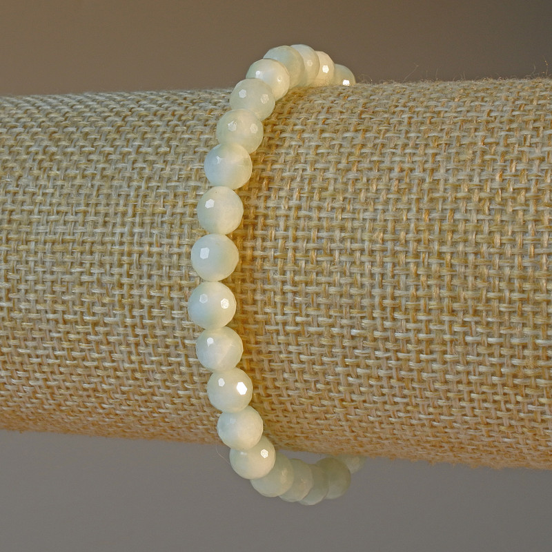 Angelite Natural Stone Faceted Round Bead Bracelet, 6mm diameter, 18cm length, stretch