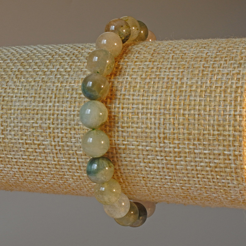 Bracelet Phantom Quartz with Rutile Natural Stone Smooth Beads, 8mm diameter ±, length 18cm ± (elastic)