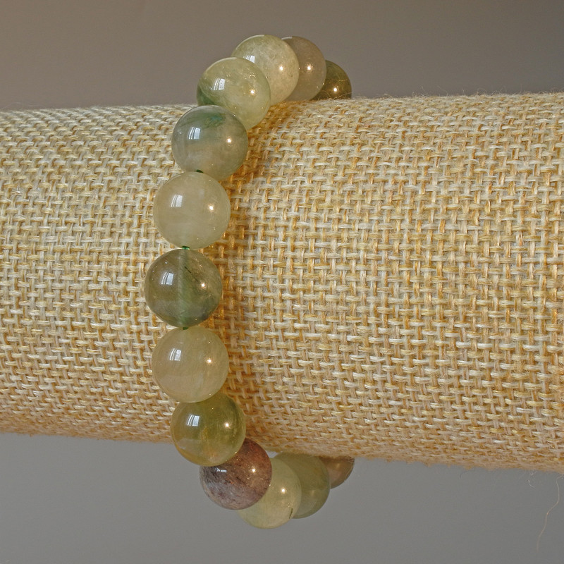 Bracelet Phantom Quartz with Rutile natural stone smooth bead, diameter 10mm±, length 18cm± (stretch)