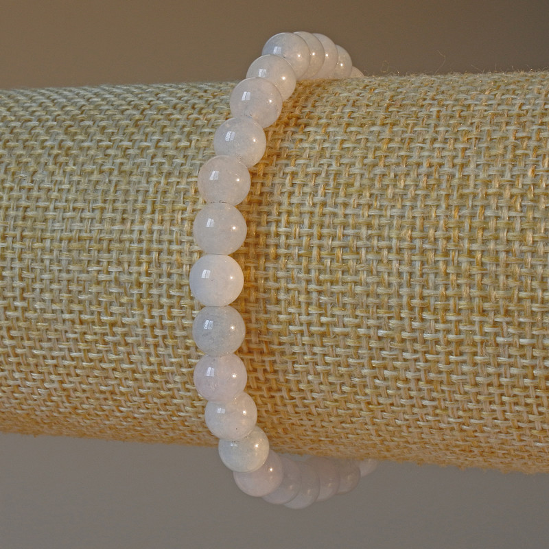 Bracelet Aquamarine natural stone smooth bead, diameter 6.5mm±, length 18cm± (stretch)