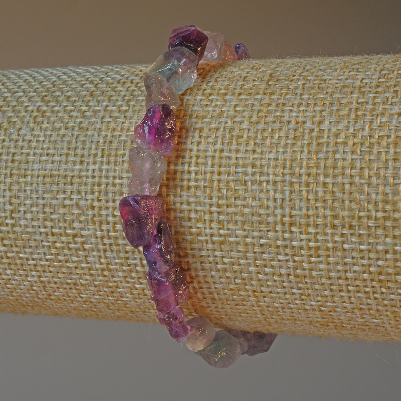 Fluorite Bracelet, natural untreated stone faceted, diameter 6x8mm±, length 18cm± (stretch)