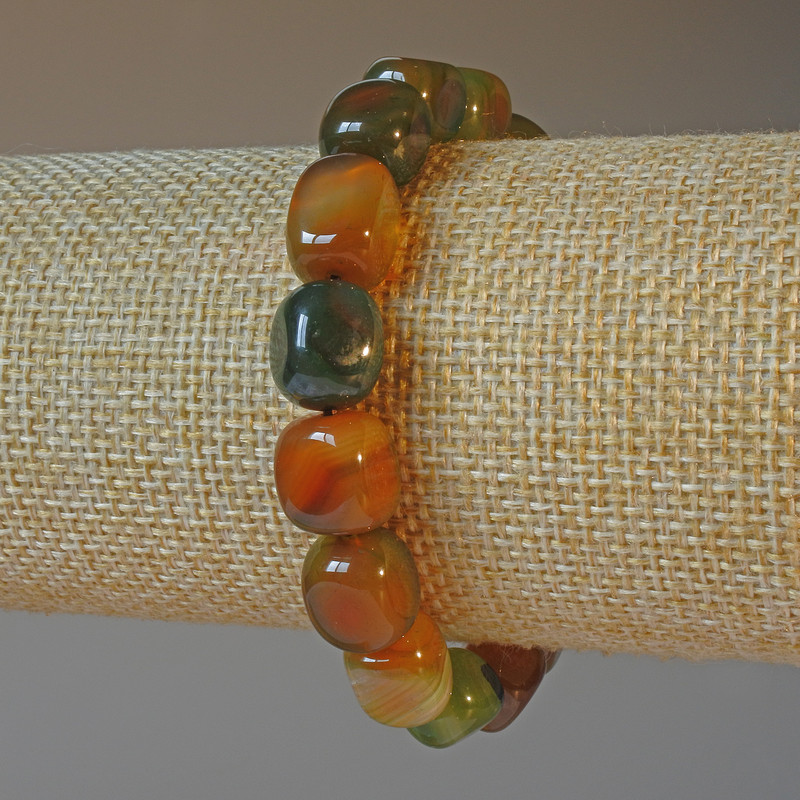 Bracelet Brazilian Agate Natural Stone Bar Beads, 9x12mm, ± 18cm (stretch)
