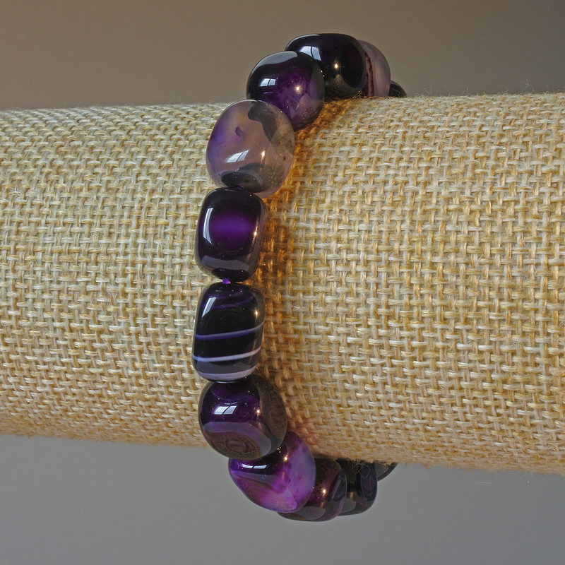 Agate Bracelet Purple Natural Stone Bar Beads, 9x12mm, length 18cm, stretchy