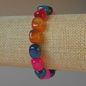 Agate Bracelet Assorted Natural Stone Beads Brick-shaped, 9x12mm, length 18cm, stretch