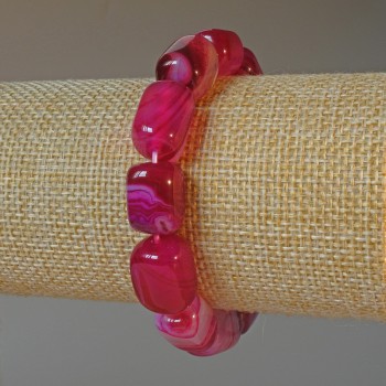 Agate Bracelet Cranberry Natural Stone Bead, 11x15mm blocks, length 18cm, stretchy