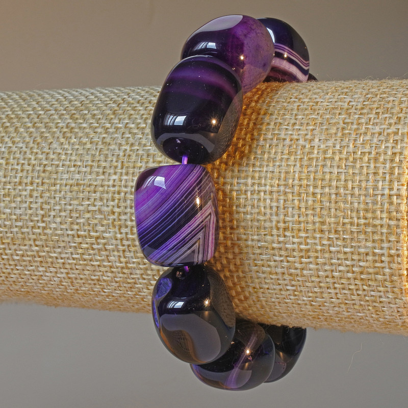 Purple Agate Bracelet, Natural Stone Bar Beads, 15x19mm +/-, Length 18cm +/- (stretch)