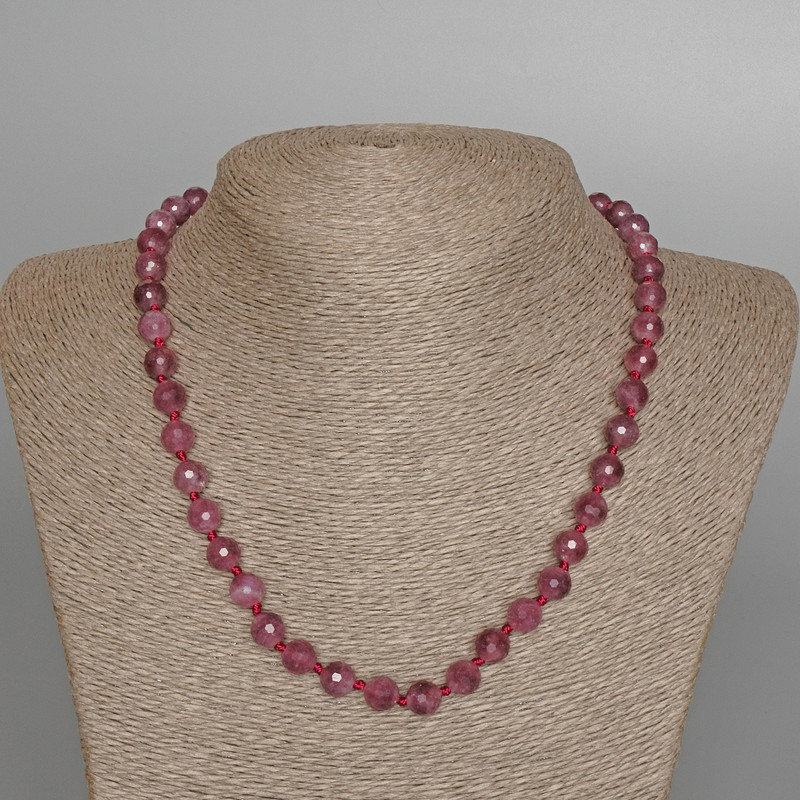 Tourmaline Rubyelit Necklace with Natural Stone Grened Beads, 8mm diameter, length 48cm