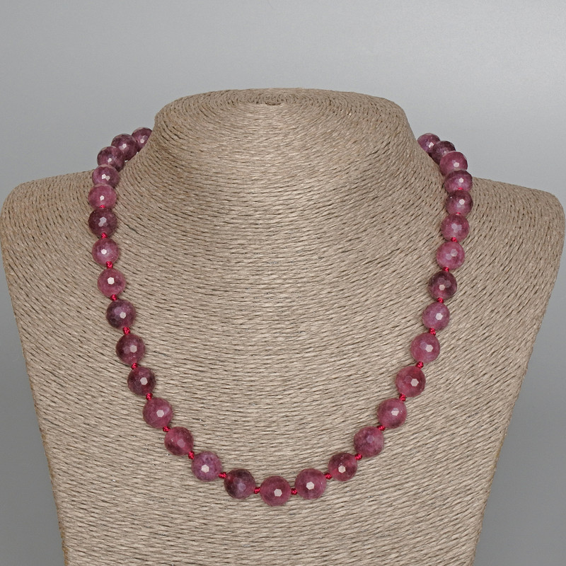 Tourmaline Rubellite Necklace - natural stone, faceted bead, 10mm diameter, approx. 49 cm length